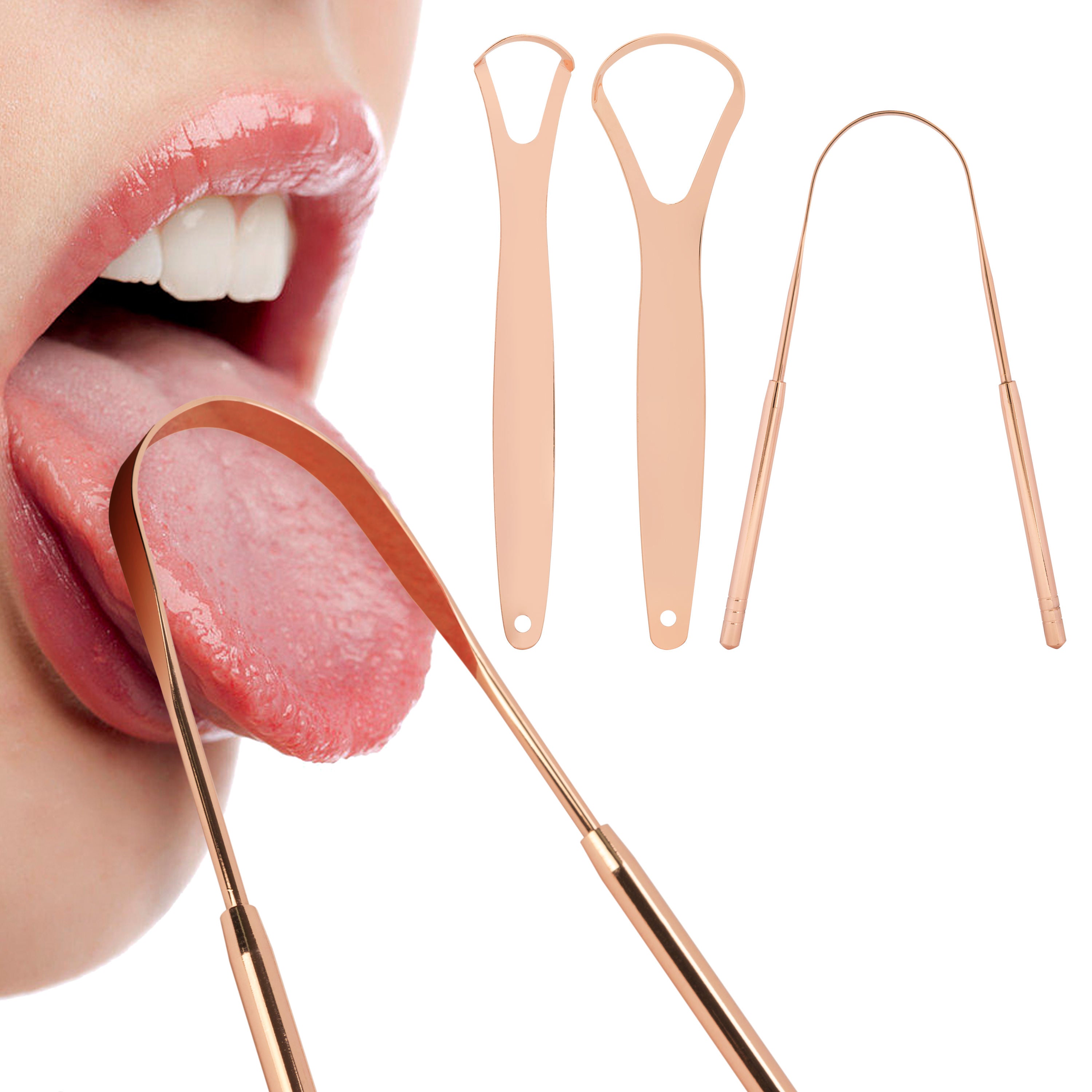 Premium Stainless Steel Tongue Scraper (Rose Gold)