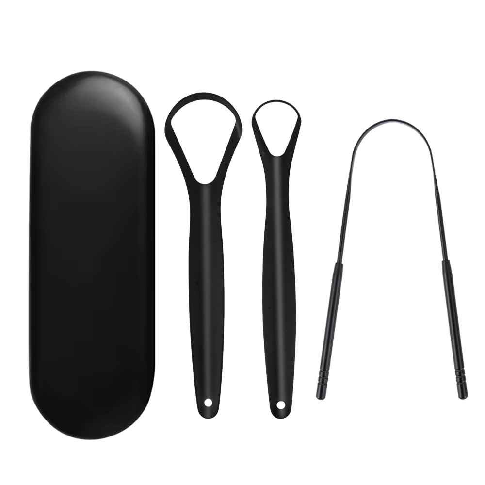 Premium Stainless Steel Tongue Scraper (3-Piece Hygiene Set)